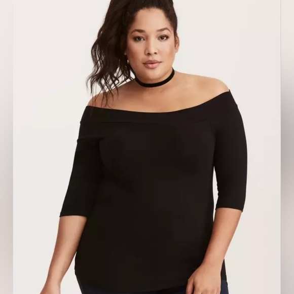 torrid Tops - TORRID Foxy Off-Shoulder 3/4 Sleeve Black Top Size 1